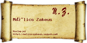 Málics Zakeus névjegykártya